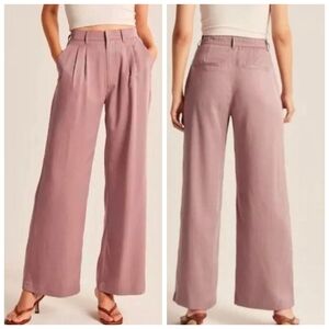 Abercrombie & Fitch Tailored Wide Leg Blush Pink Trousers, High Waist, Baggy Fit